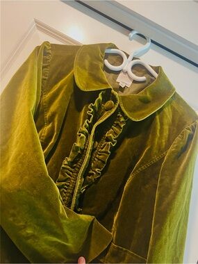 Halogen Olive Velvet Ruffle-Trim Blazer